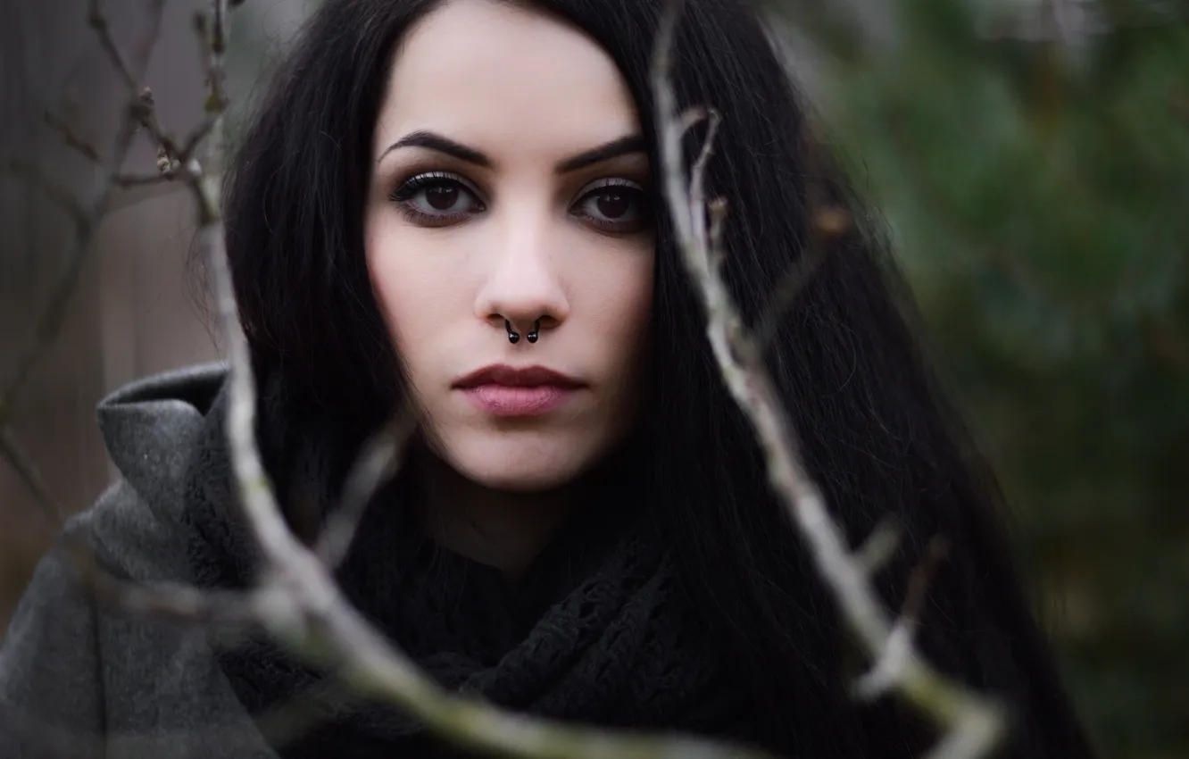 Photo wallpaper girl, makeup, piercing, brunette