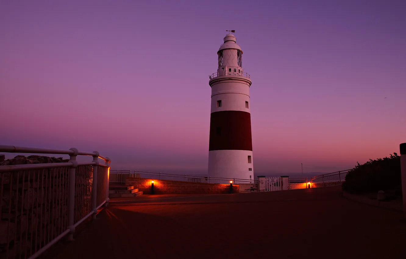 Photo wallpaper the sky, lights, lighthouse, the evening, the fence