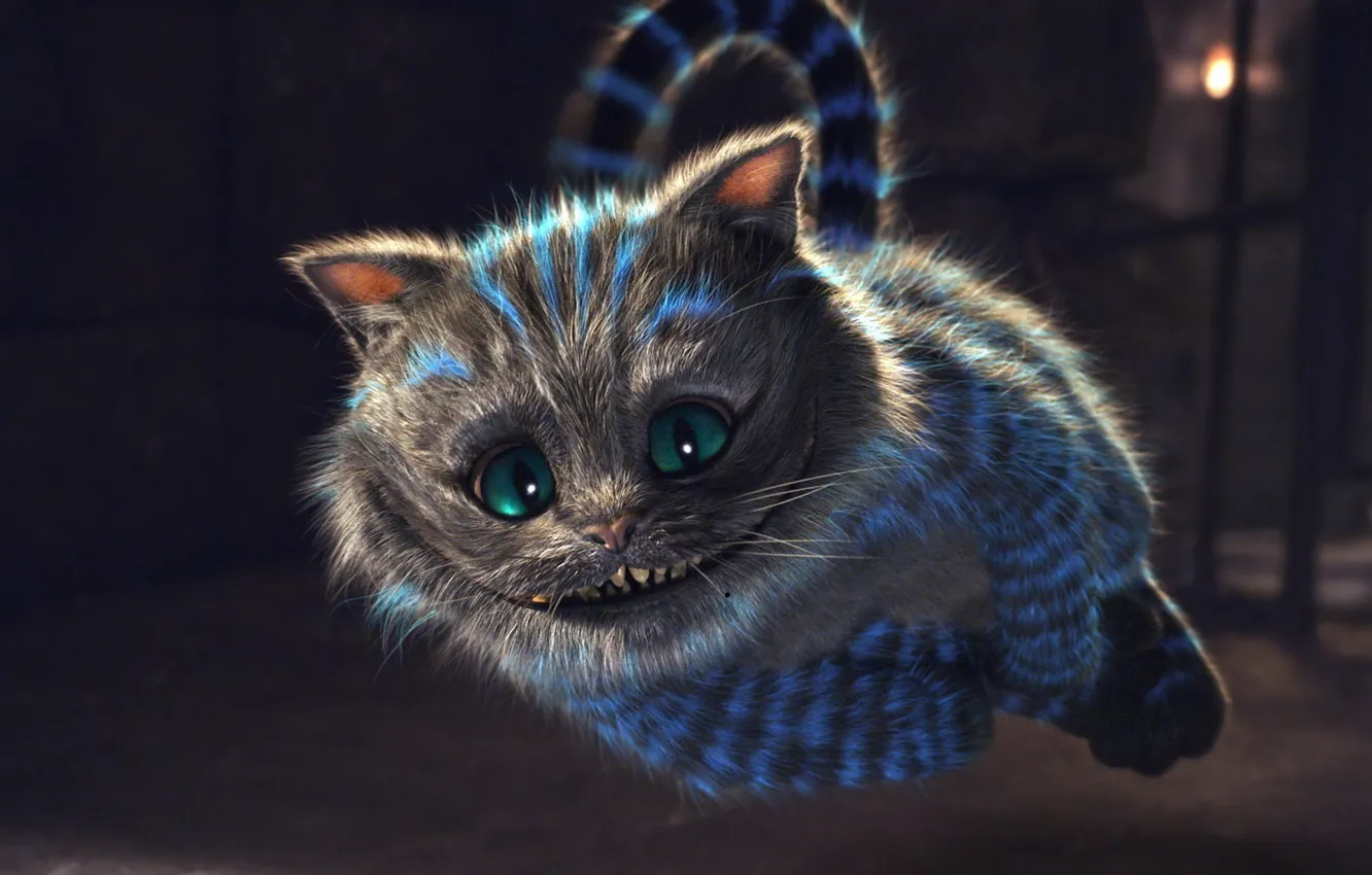 Photo wallpaper look, strips, smile, teeth, Cheshire cat, glows