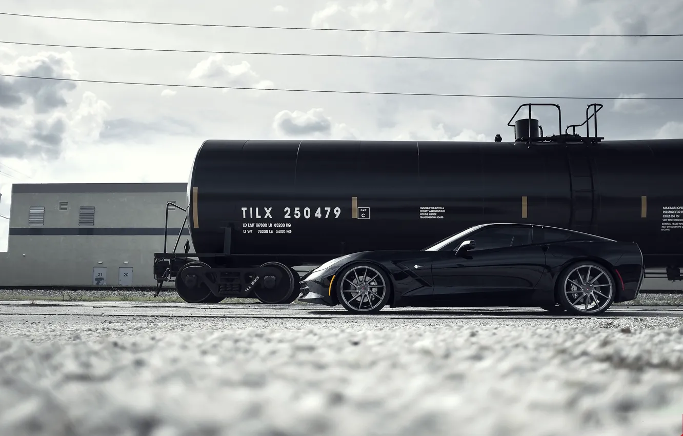 Photo wallpaper black, Corvette, Chevrolet, profile, wheels, Chevrolet, drives, black