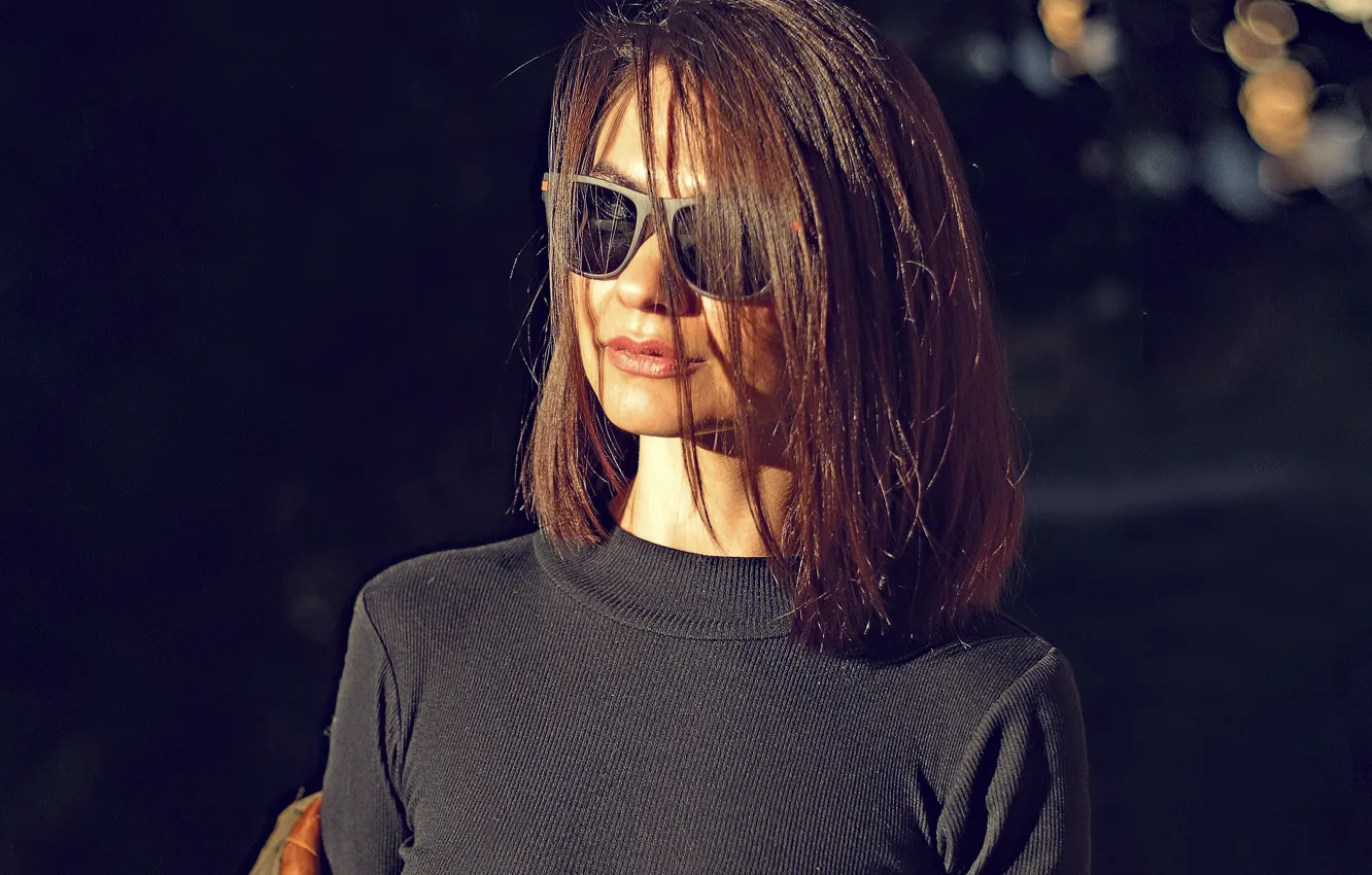 Photo wallpaper girl, smile, brunette, glasses, girl, beautiful, blue eyes, Anastasia