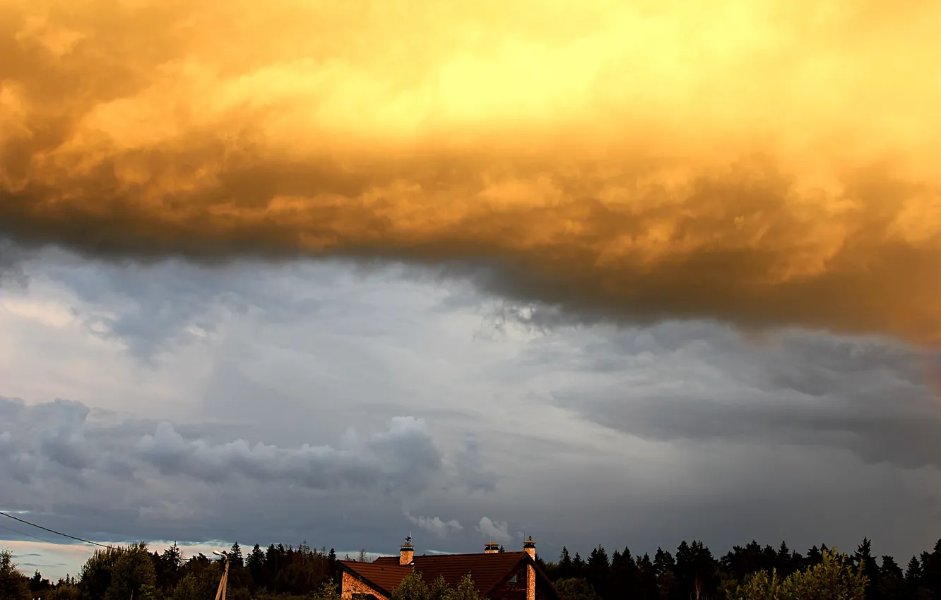 Photo wallpaper the storm, clouds, sunset, clouds, storm, thunder