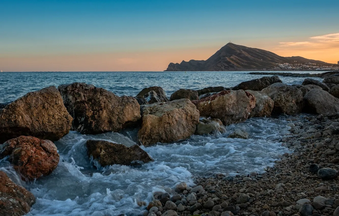 Photo wallpaper sea, sunset, coast, Spain