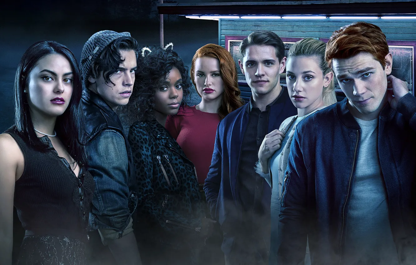 Photo wallpaper girl, cafe, guy, Riverdale, Camila Mendes, Cole Sprouse, Lili Reinhart, Madelaine Petsch