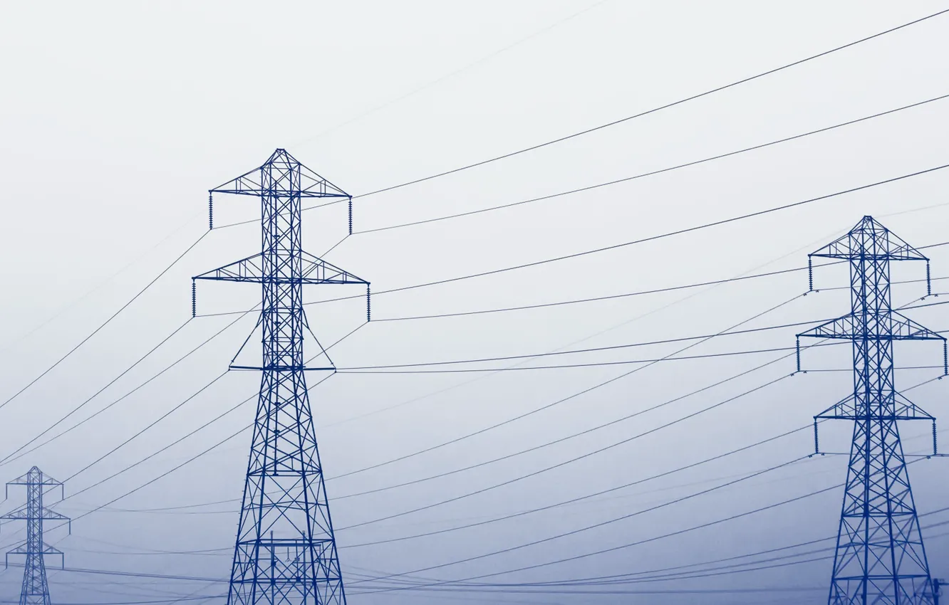 Photo wallpaper the sky, fog, power lines
