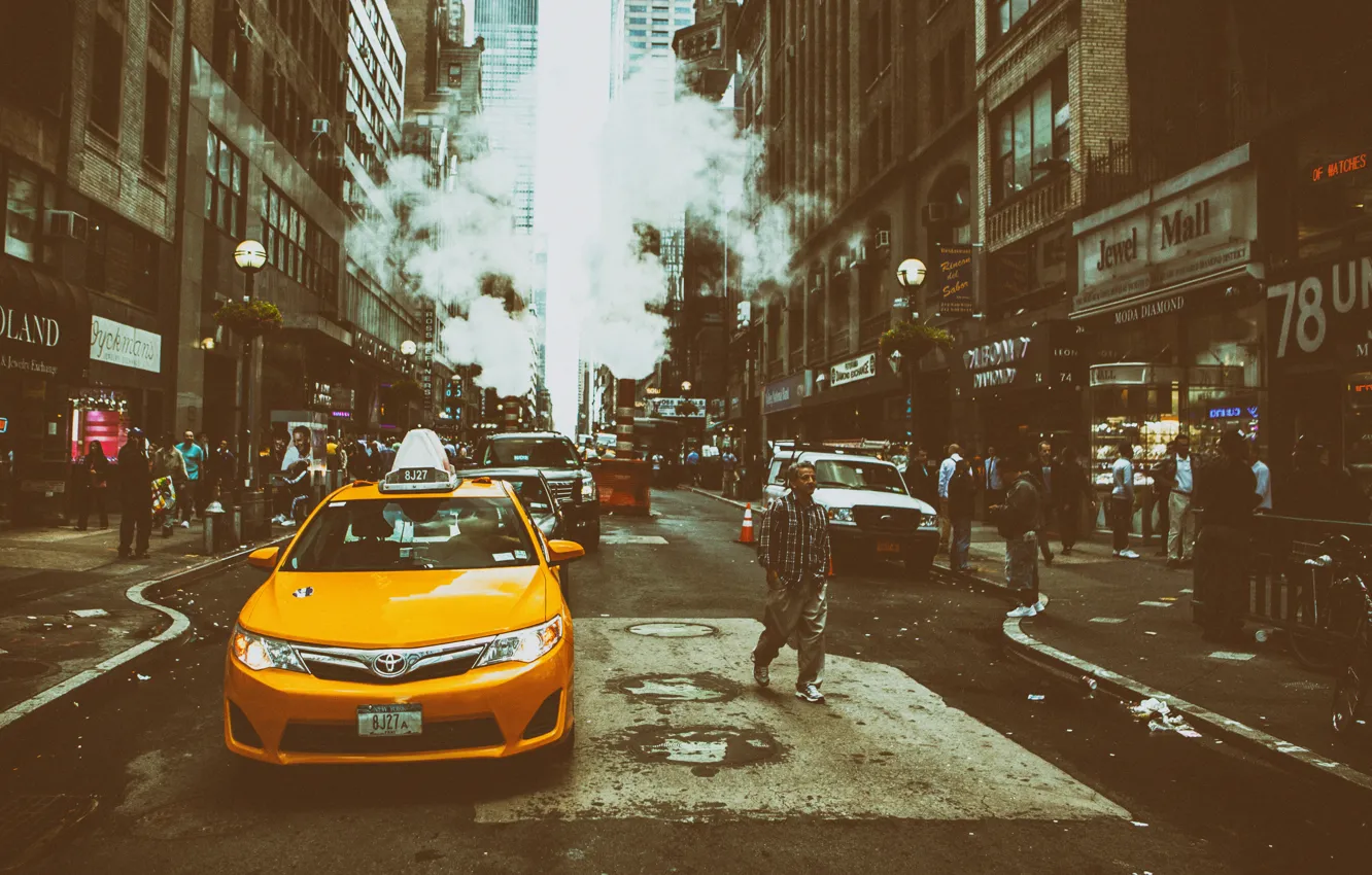 Photo wallpaper yellow, Manhattan, NYC, New York City, street, taxi, Midtown