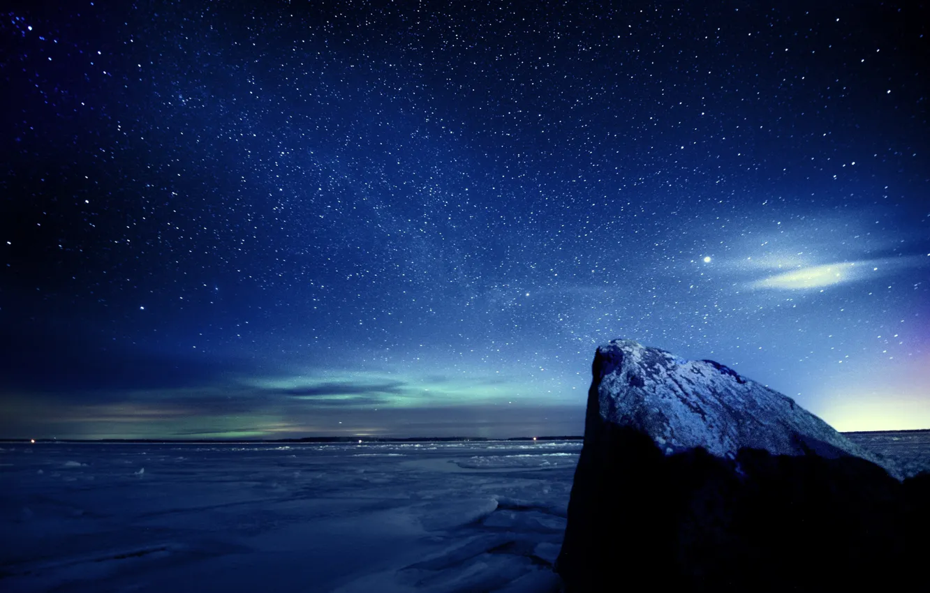 Photo wallpaper ice, winter, the sky, stars, night