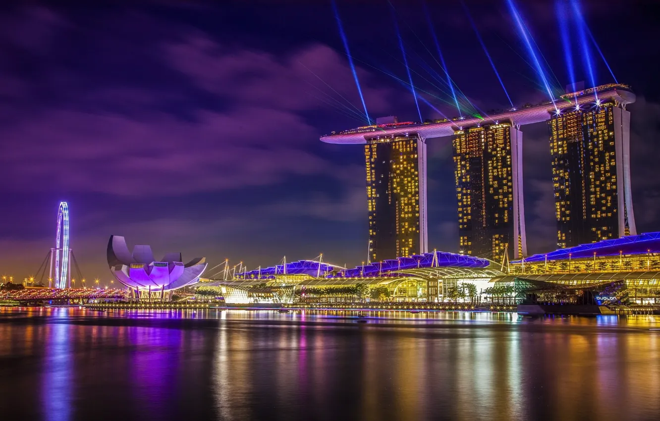 Photo wallpaper lights, lighting, Singapore, illumination