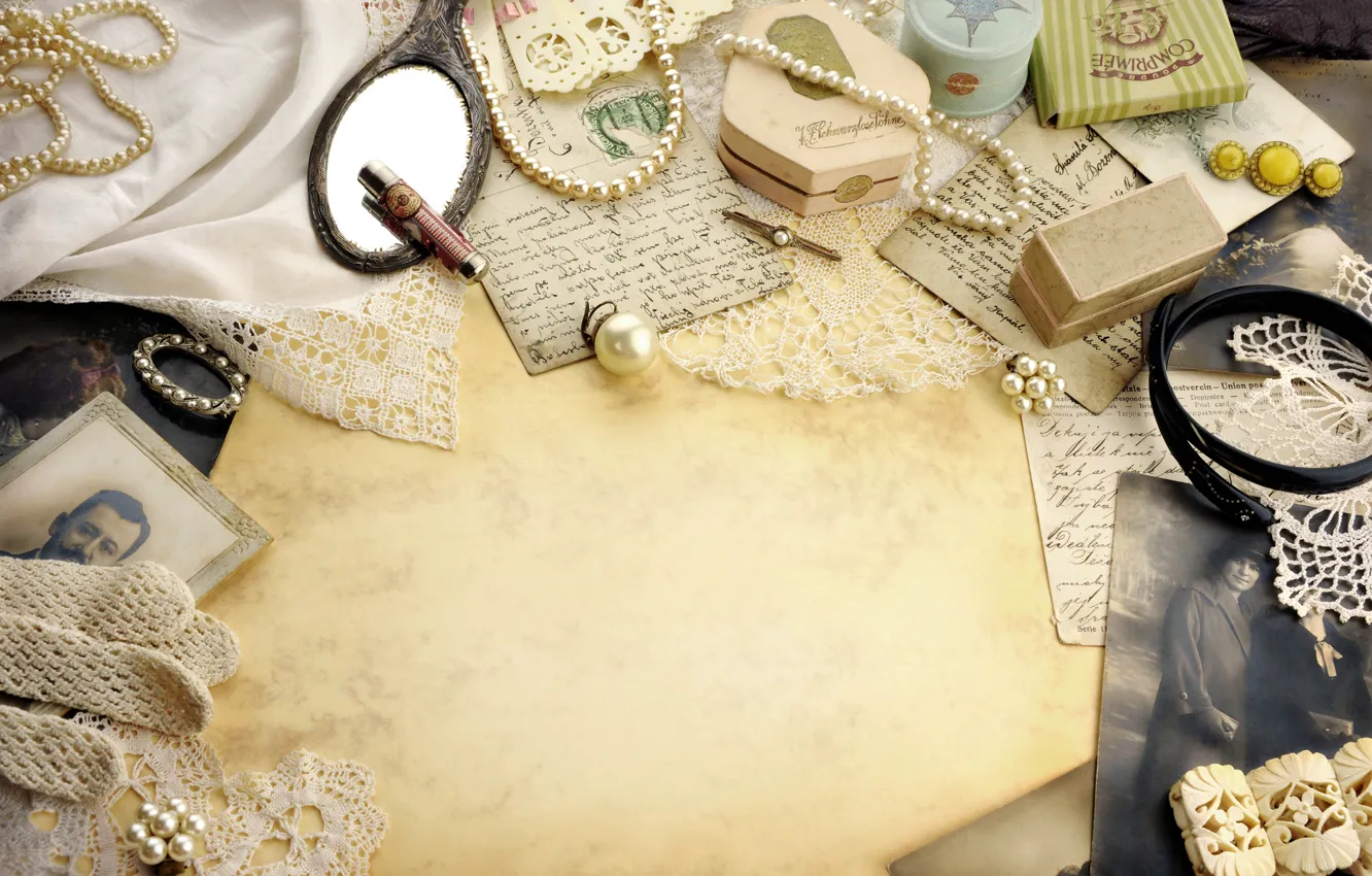 Photo wallpaper retro, background, pearl, photos, vintage, lace, items, vintage