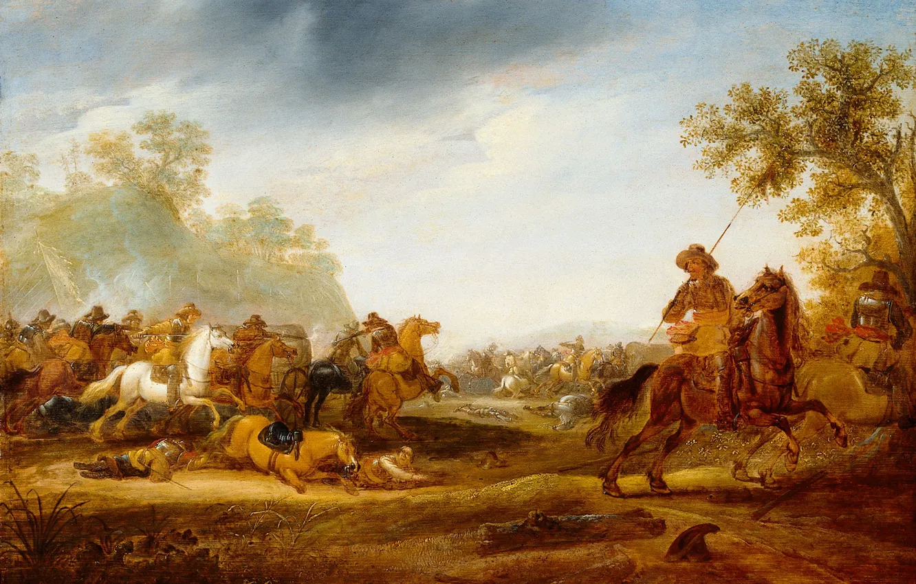 Photo wallpaper oil, picture, Abraham van der Hoef, Kavaleriiskaya Battle