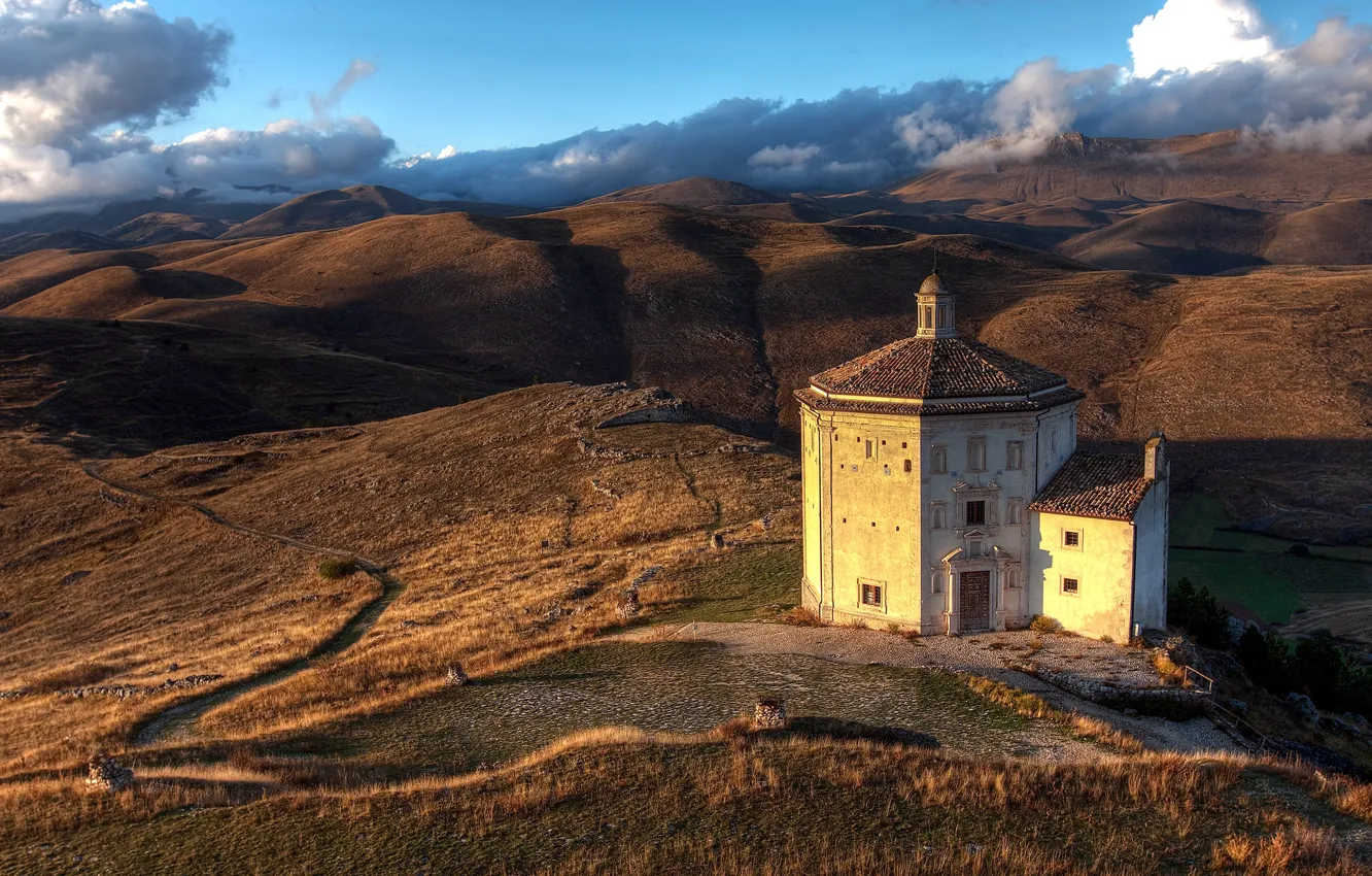 Photo wallpaper hills, Italy, Church, Abruzzo