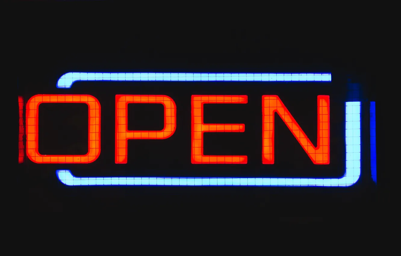 Photo wallpaper sign, night, glow, Neon, England, United Kingdom, Open, Birmingham
