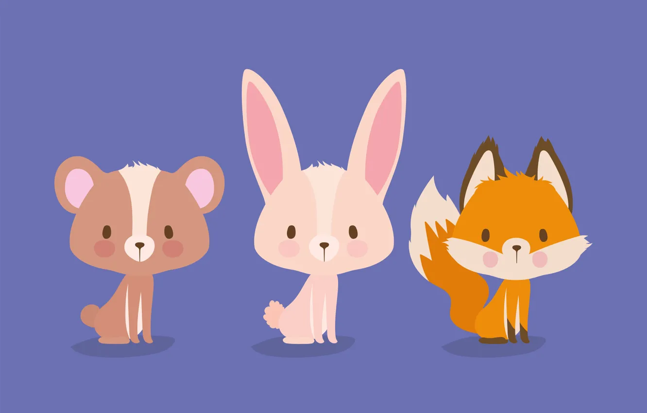 Photo wallpaper Rabbit, Fox, Bear, Fox, Art, Three, Bear, Rabbit