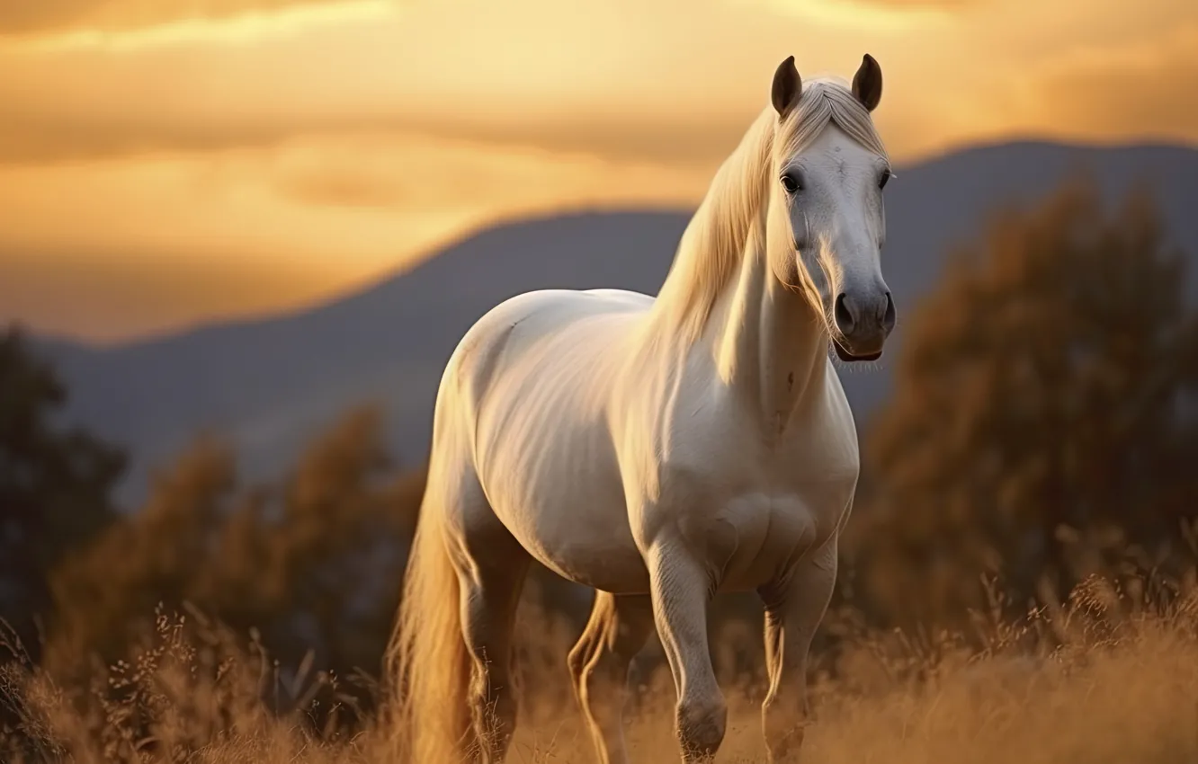 Photo wallpaper nature, horse, horse, AI art, neural network