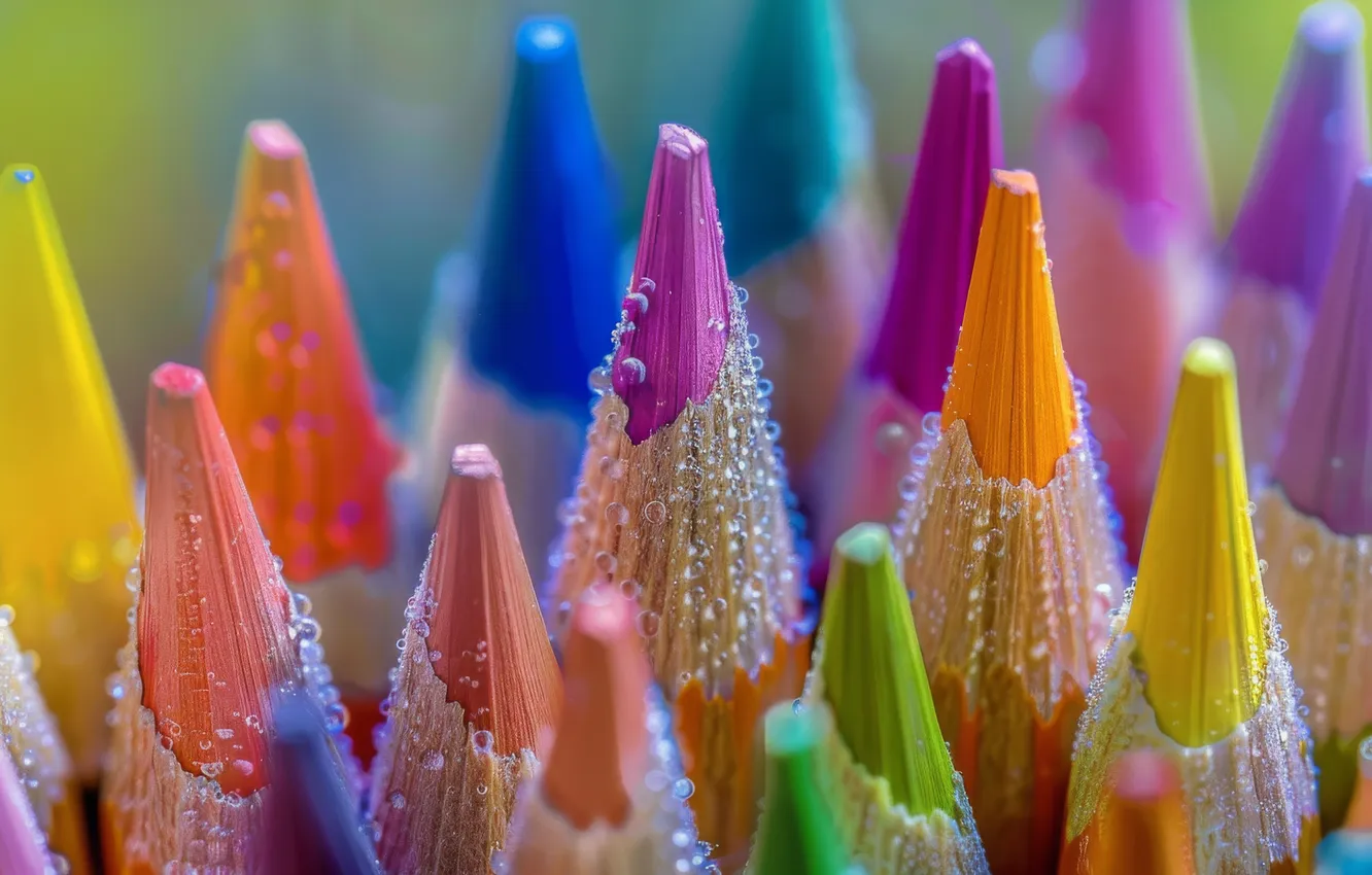 Photo wallpaper drops, macro, pencils, colorful, stylus, colored pencils, AI art, neural network