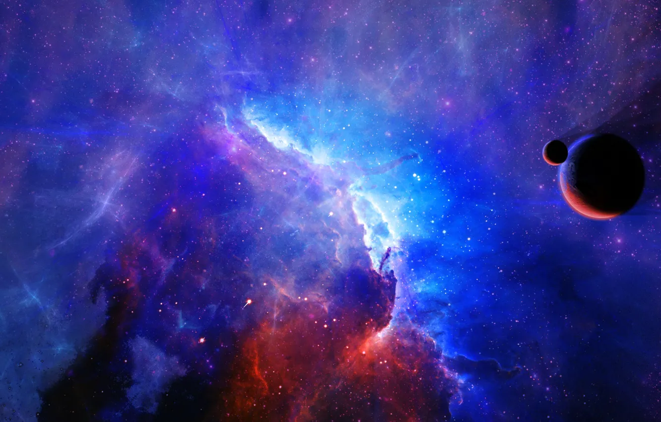 Photo wallpaper stars, nebula, planet, satellite, nebula