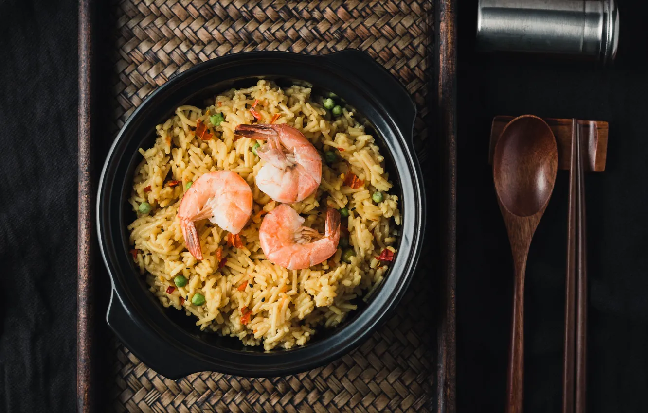 Photo wallpaper plate, figure, shrimp, seafood, garnish
