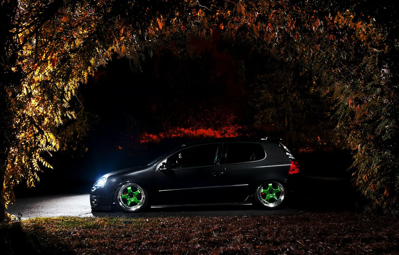 Photo wallpaper night, black, tuning, volkswagen golf