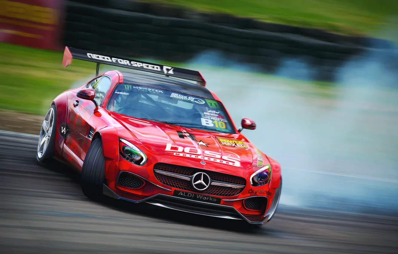 Photo wallpaper sport, skid, Mercedes, drift, track, AMG, render, GT S