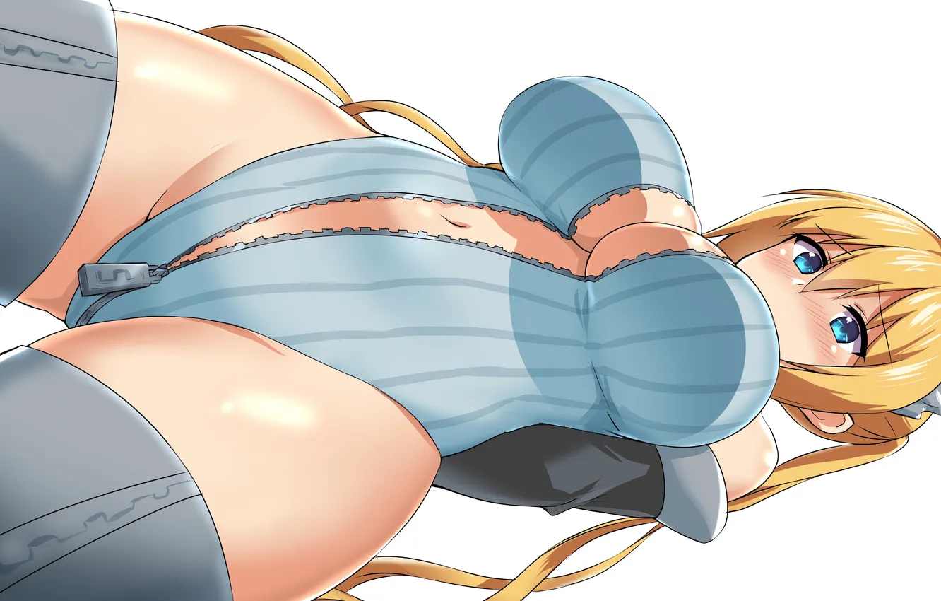 Photo wallpaper girl, sexy, cleavage, thighhighs, bodysuit, green eyes, long hair, boobs