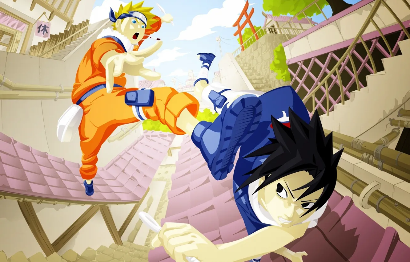 Photo wallpaper Anime, Naruto, Naruto, art, Uchiha Sasuke, Uchiha Sasuke, Uzumaki Naruto, Uzumaki Naruto