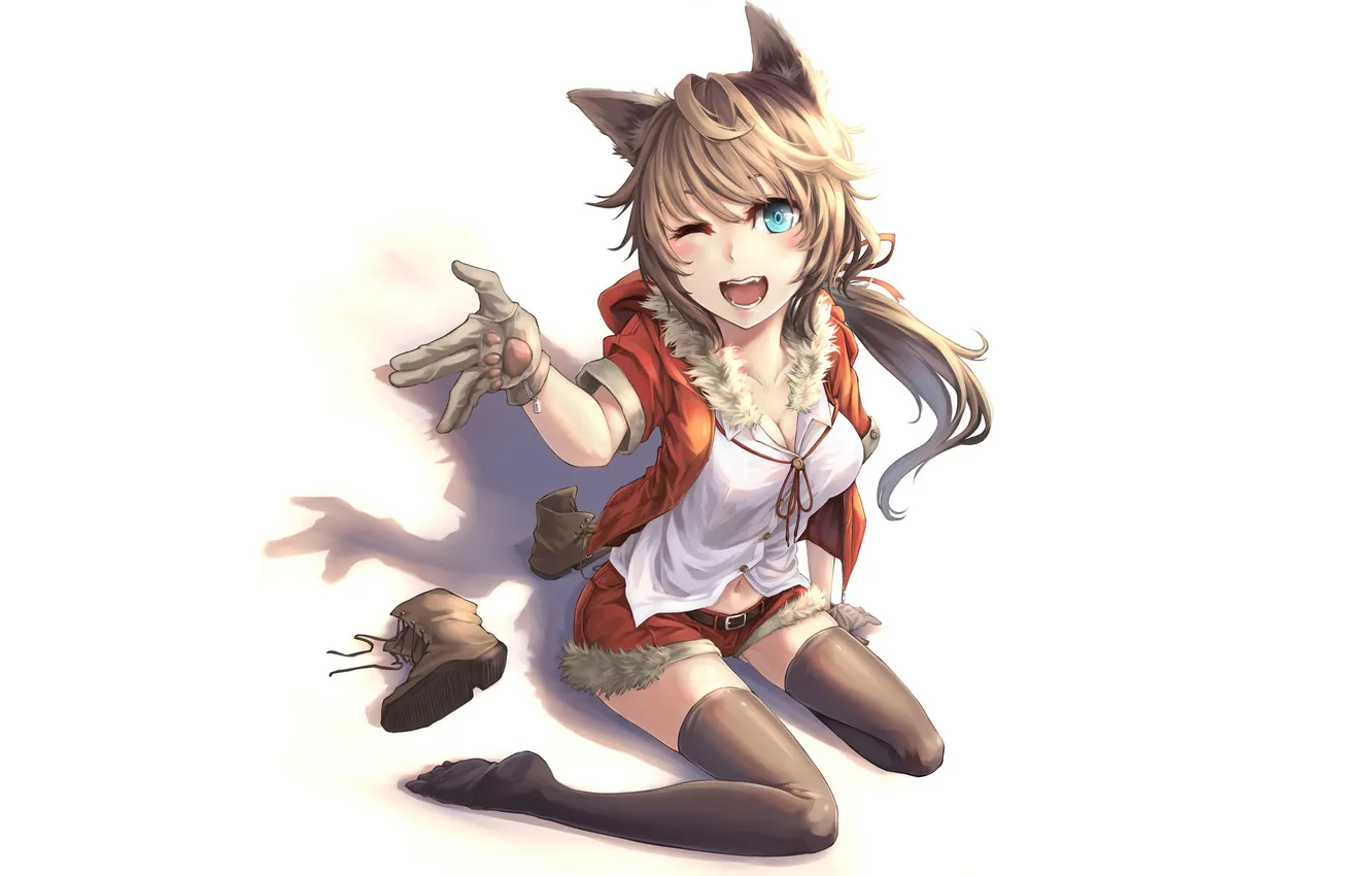 Photo wallpaper look, girl, joy, background, shadow, gesture, ears, art