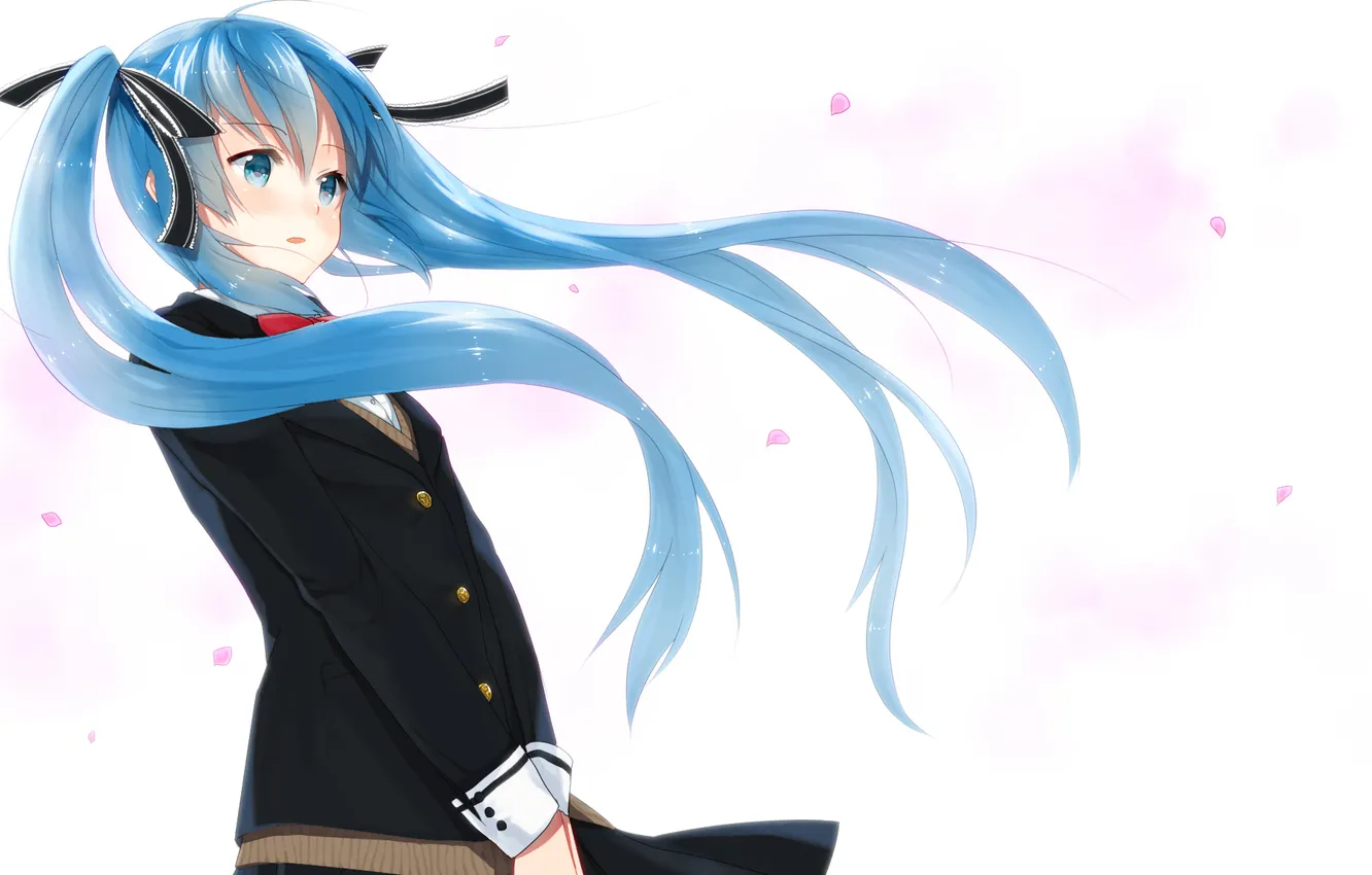 Photo wallpaper girl, petals, art, schoolgirl, vocaloid, hatsune miku, Vocaloid, yukinezumi