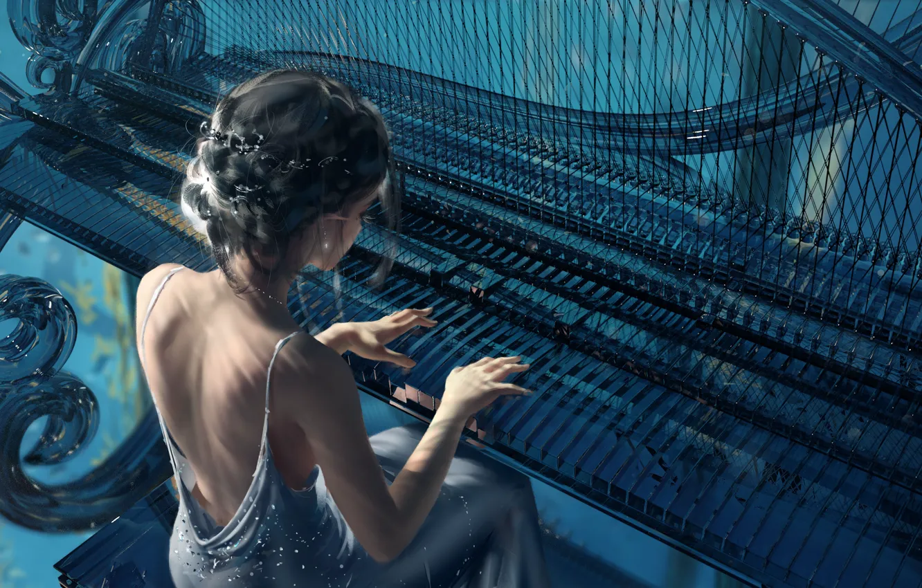 Photo wallpaper Water, Girl, Hair, Elf, Back, Princess, Underwater world, Princess