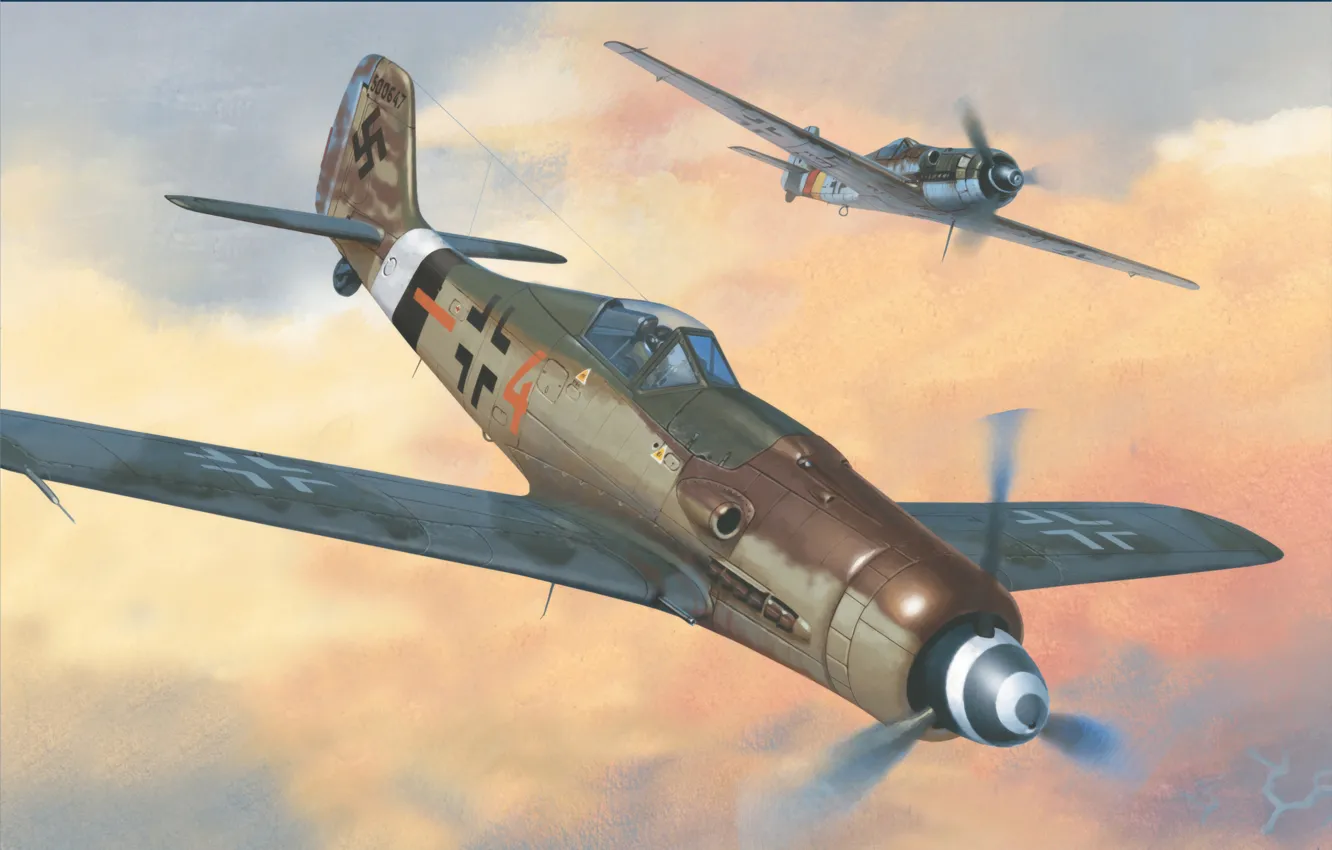 Photo wallpaper war, art, airplane, painting, aviation, ww2, Focke-Wulf 190, Focke-Wulf Ta 152