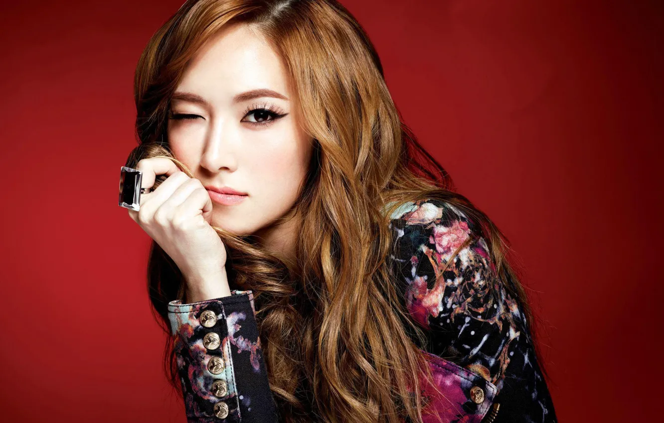 Photo wallpaper girl, red, background, hand, ring, girls generation, snsd, Jessica
