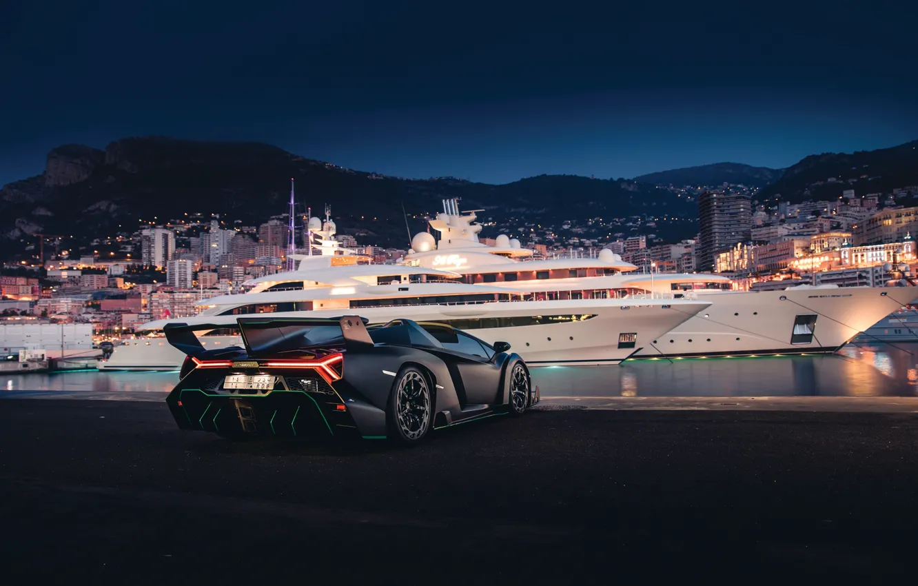 Photo wallpaper Roadster, the evening, Lamborghini, supercar, Monaco, Monaco, Monte Carlo, Veneno