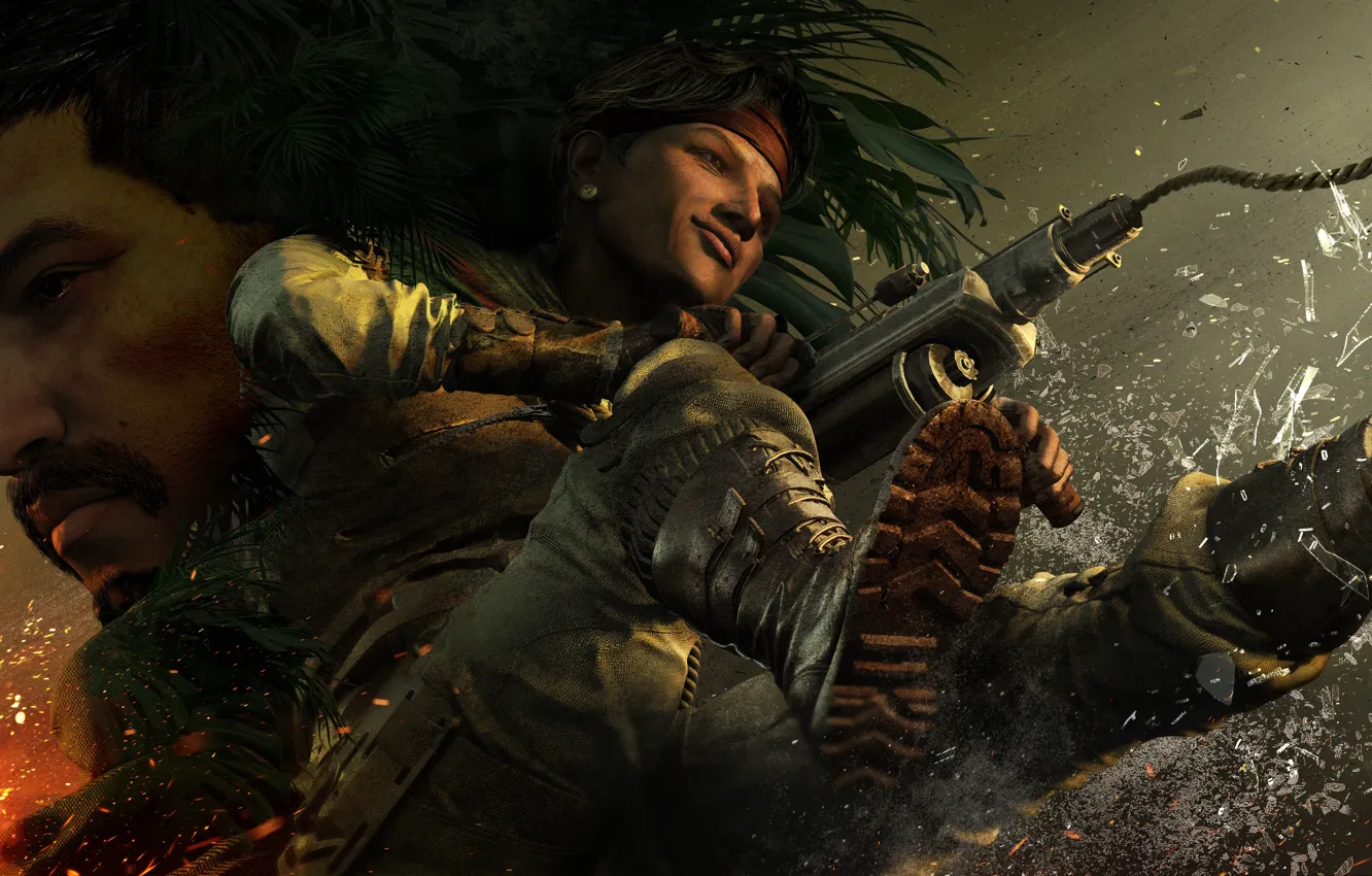 Photo wallpaper glass, lights, weapons, soldiers, Harpoon, logo, fighter, Ubisoft