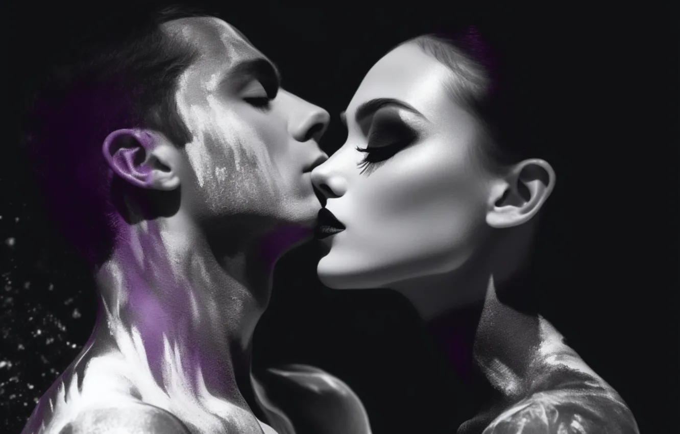 Photo wallpaper girl, face, paint, portrait, makeup, pair, male, guy