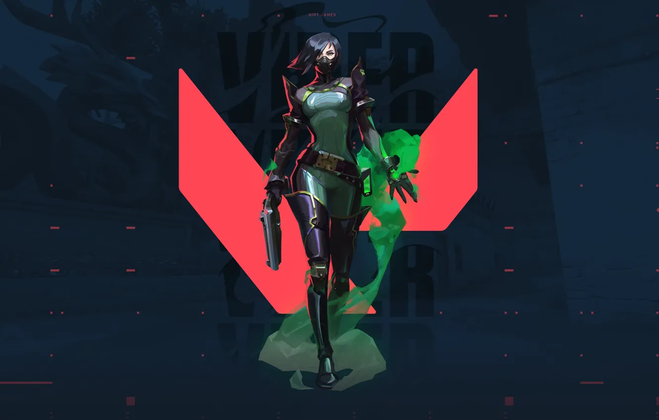 Photo wallpaper girl, weapons, mask, Valorant, green smoke
