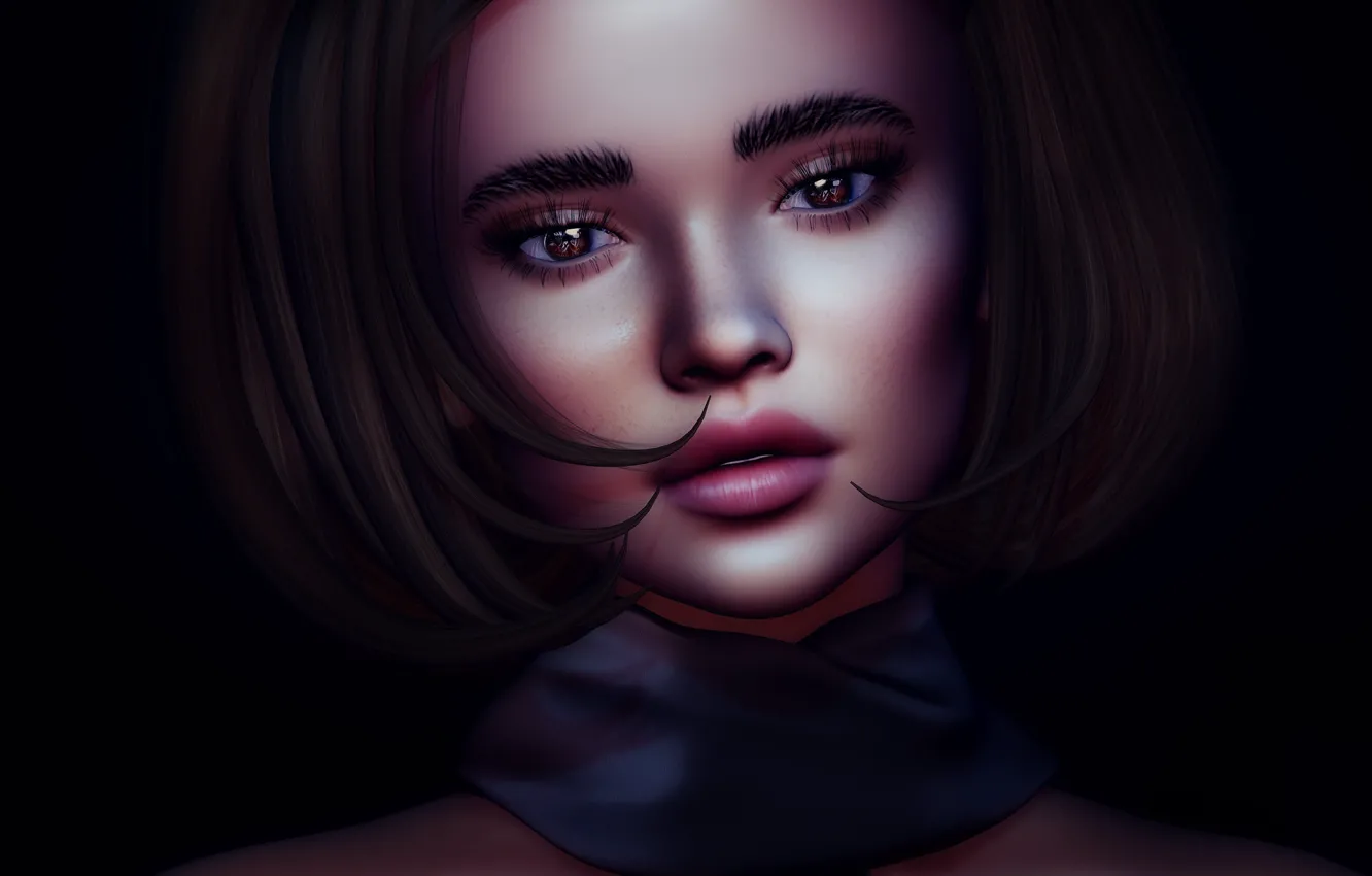 Photo wallpaper look, girl, face, rendering, background