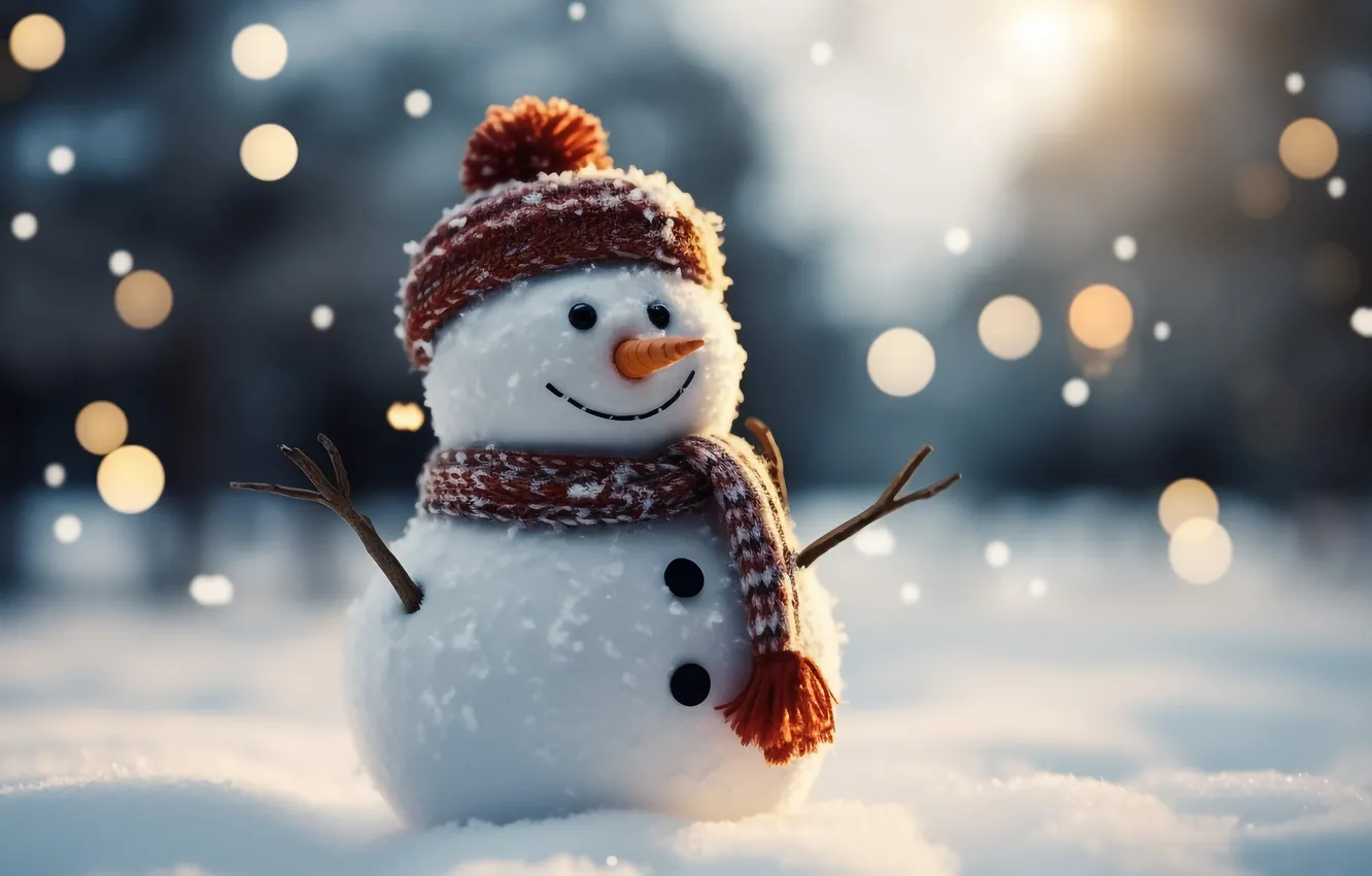 Photo wallpaper winter, snow, decoration, new year, Christmas, snowman, Christmas, winter