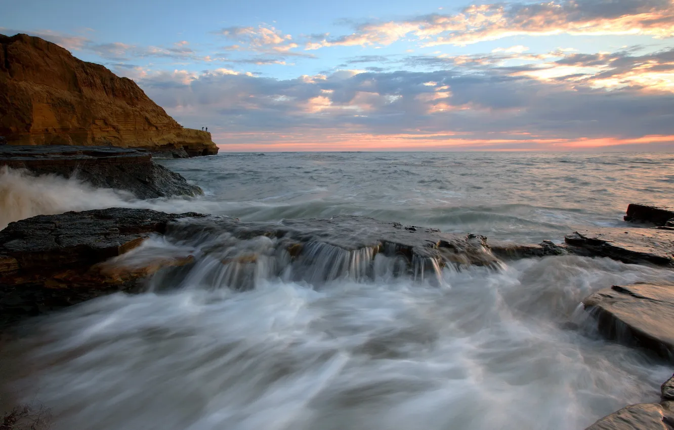 Photo wallpaper sea, the sky, landscape, sunset, nature, rocks