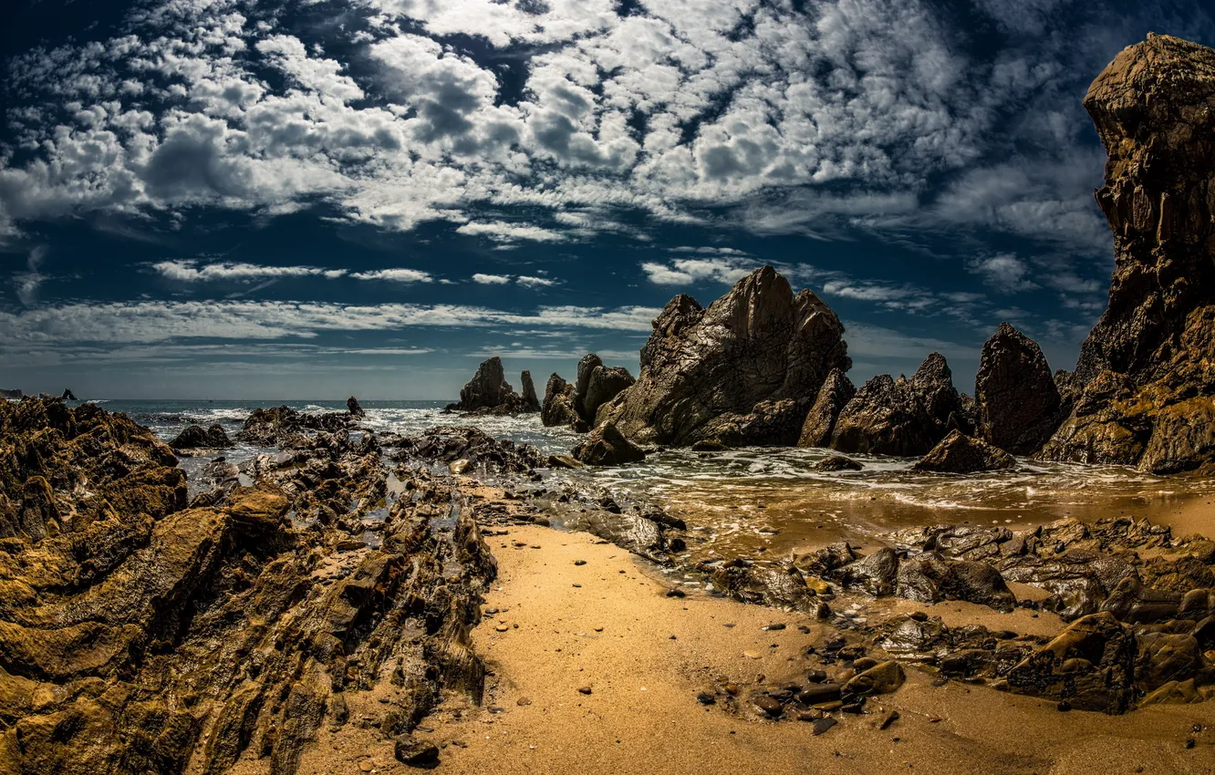 Photo wallpaper sea, landscape, sunset, rocks