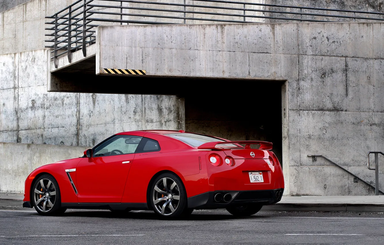 Photo wallpaper red, photo, wall, wall, cars, nissan, Nissan, car Wallpaper