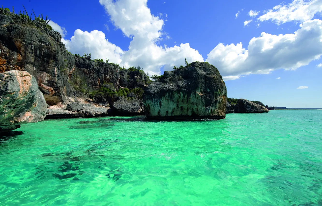 Photo wallpaper water, rocks, island