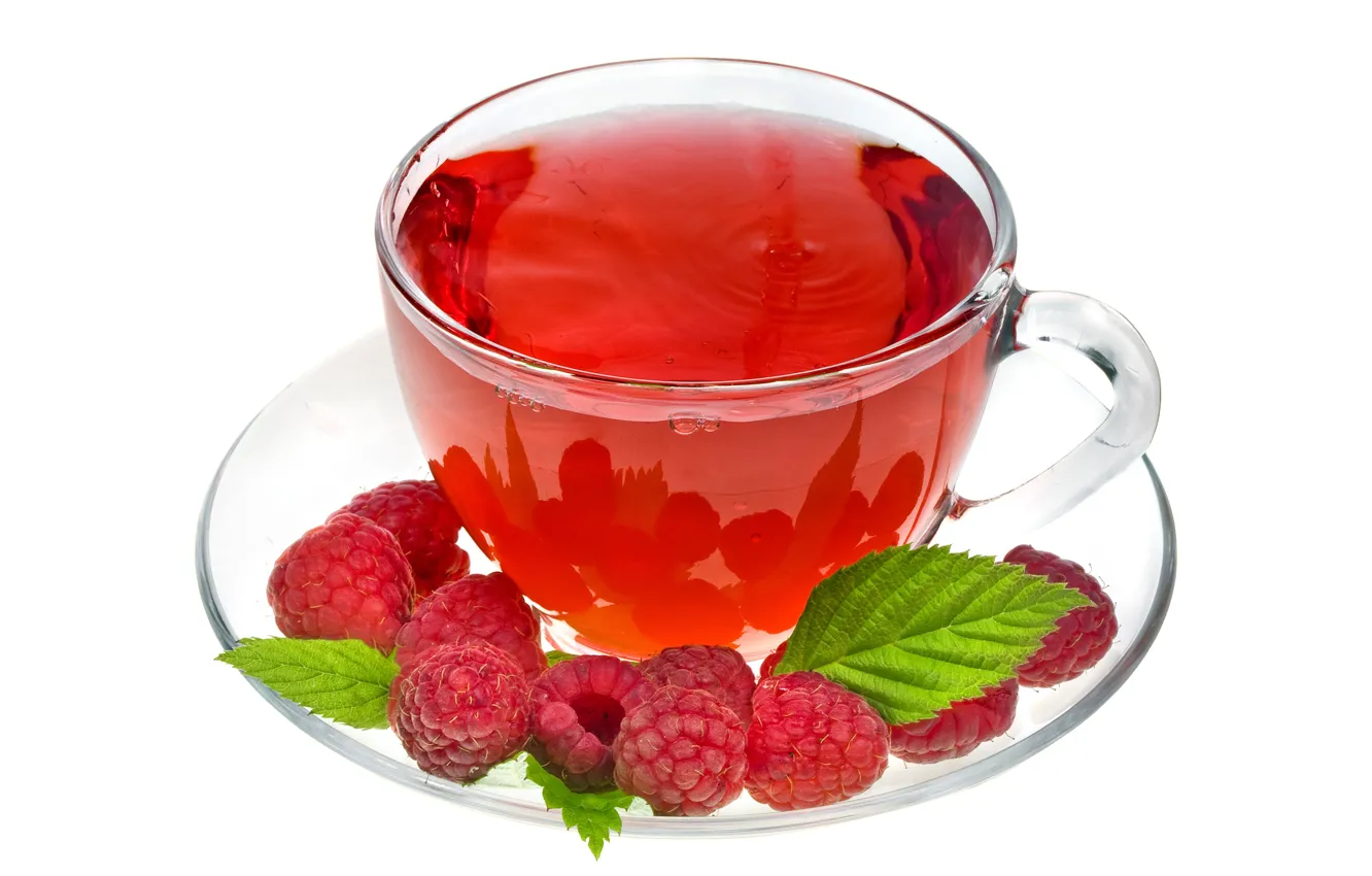 Photo wallpaper raspberry, Cup, white background, drink