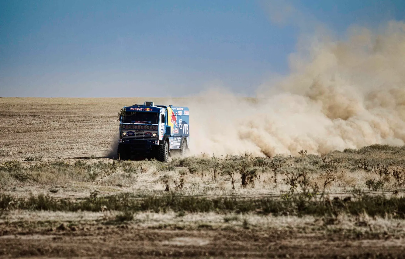 Photo wallpaper machine, the steppe, dust, dal, truck, rally, KAMAZ, kamaz