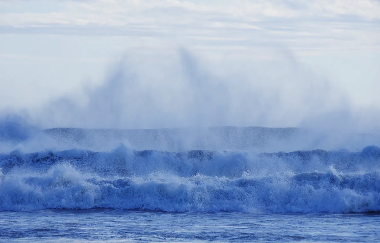 Photo wallpaper sea, wave, foam, water, squirt, blue, element, shore
