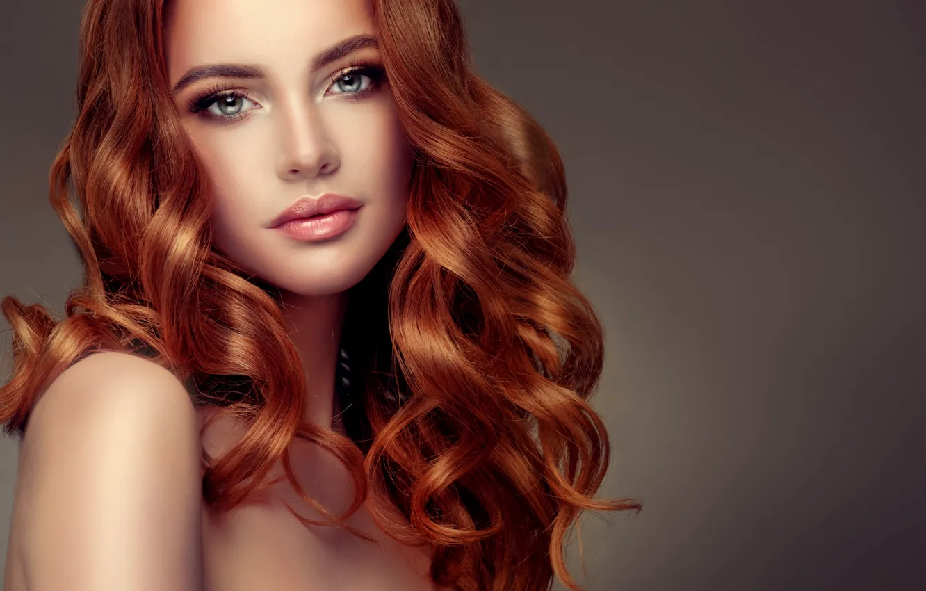 Photo wallpaper hair, portrait, makeup, hairstyle, red, beautiful, hair, Curly