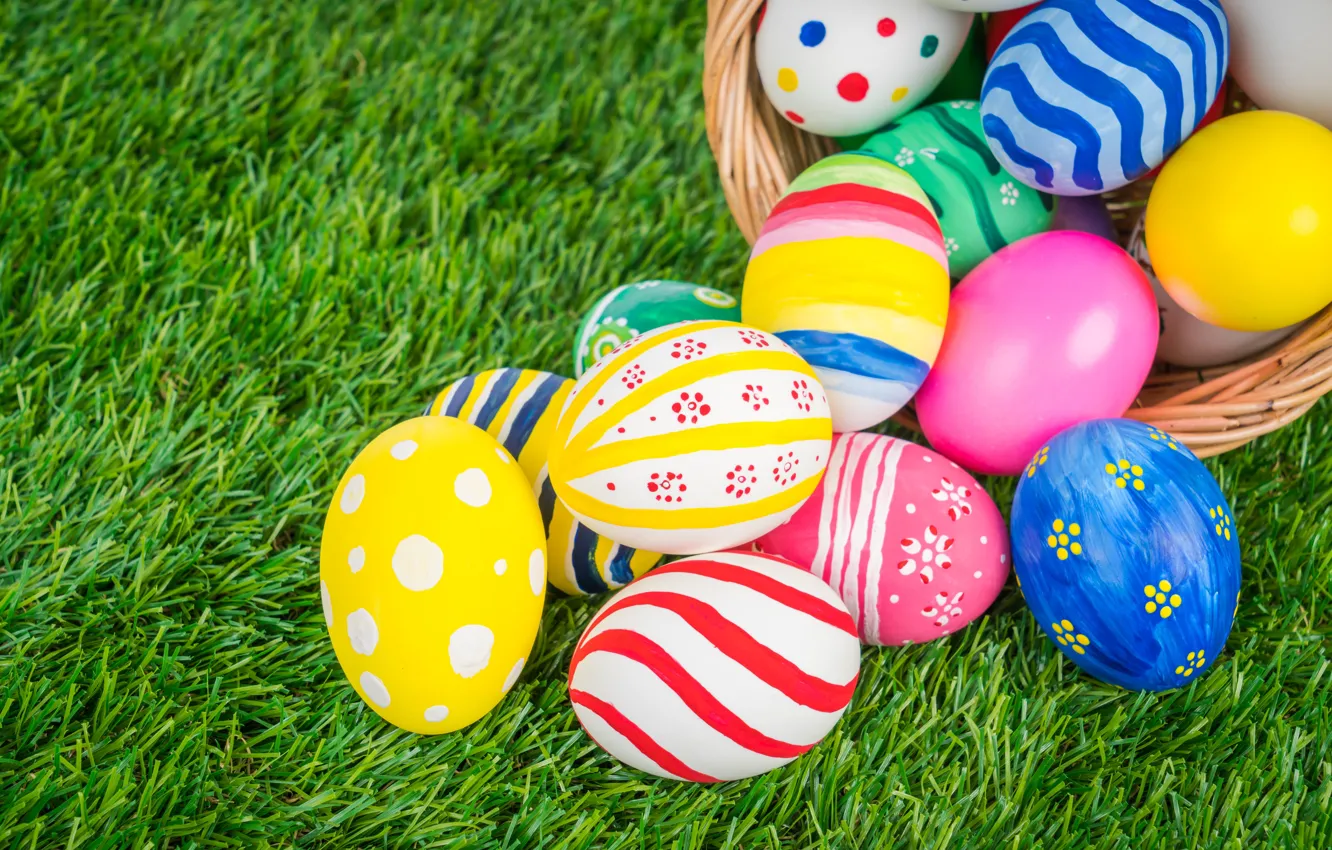 Photo wallpaper holiday, basket, eggs, Easter, weed