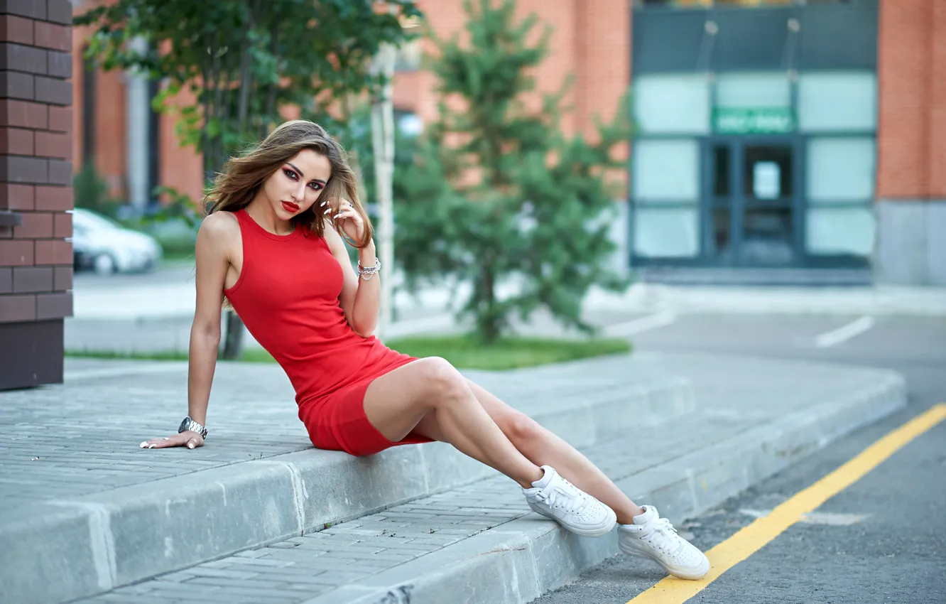 Photo wallpaper look, sexy, pose, street, model, portrait, makeup, figure