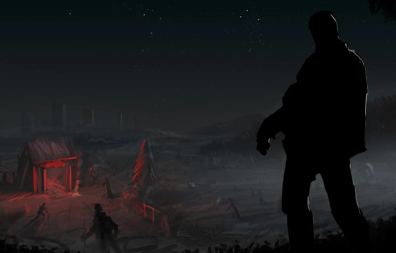 Photo wallpaper night, fiction, people, zombies, Day-Z Fire Show