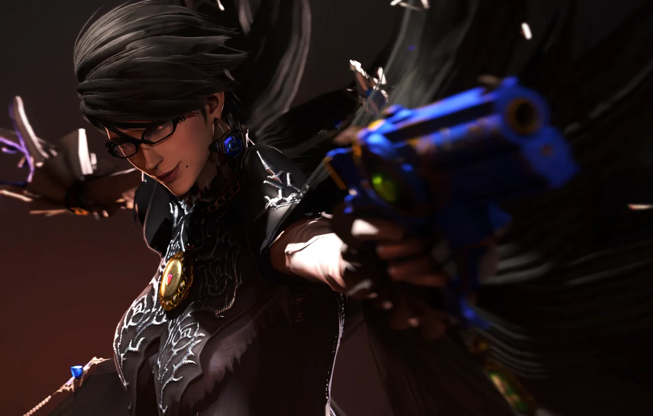 Photo wallpaper girl, gun, glasses, witch, bayonetta, Platinum Games, Umbra Witch, Cherry