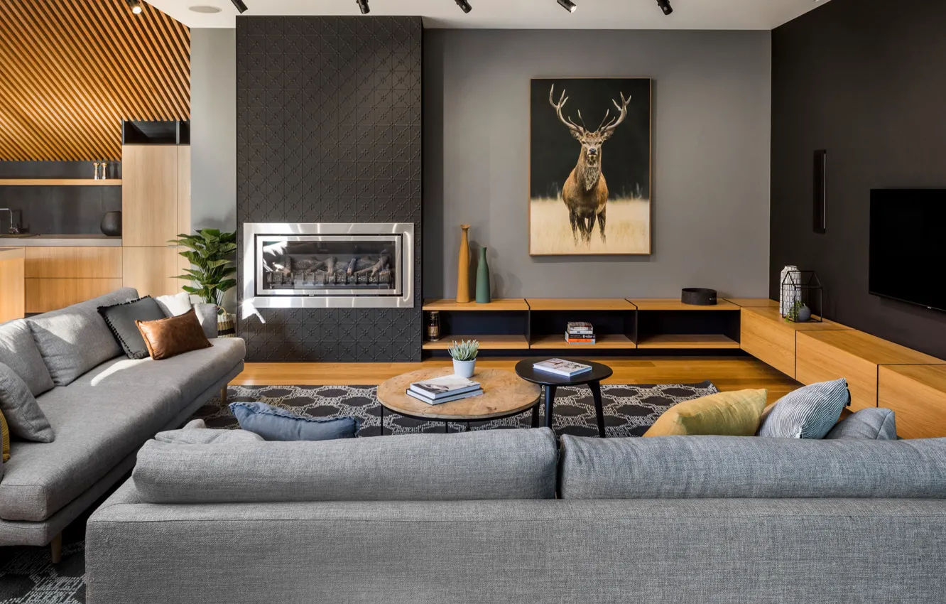 Photo wallpaper design, style, interior, fireplace, living room, Beaumaris Residence, by Studiomint Architecture & Interiors