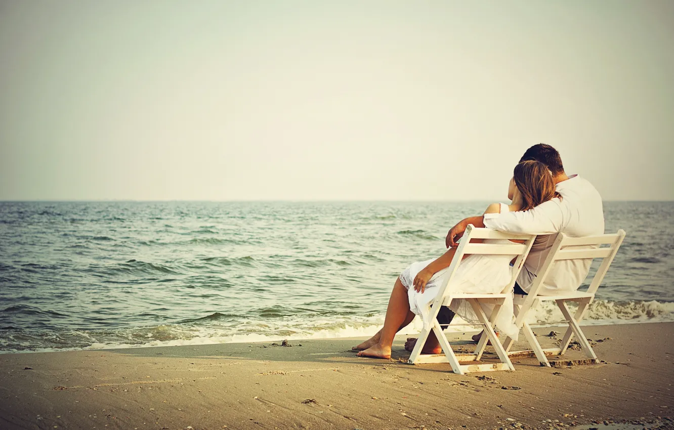 Photo wallpaper beach, the ocean, romance, two, romantic couple on beach